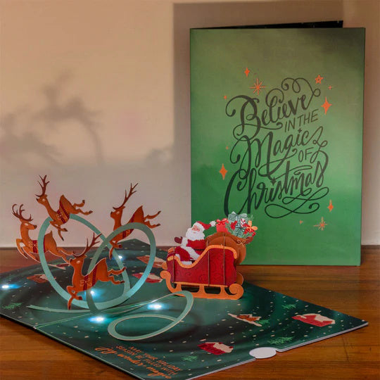 Magic of Christmas Santa's Sleigh Light-Up Pop-Up Card